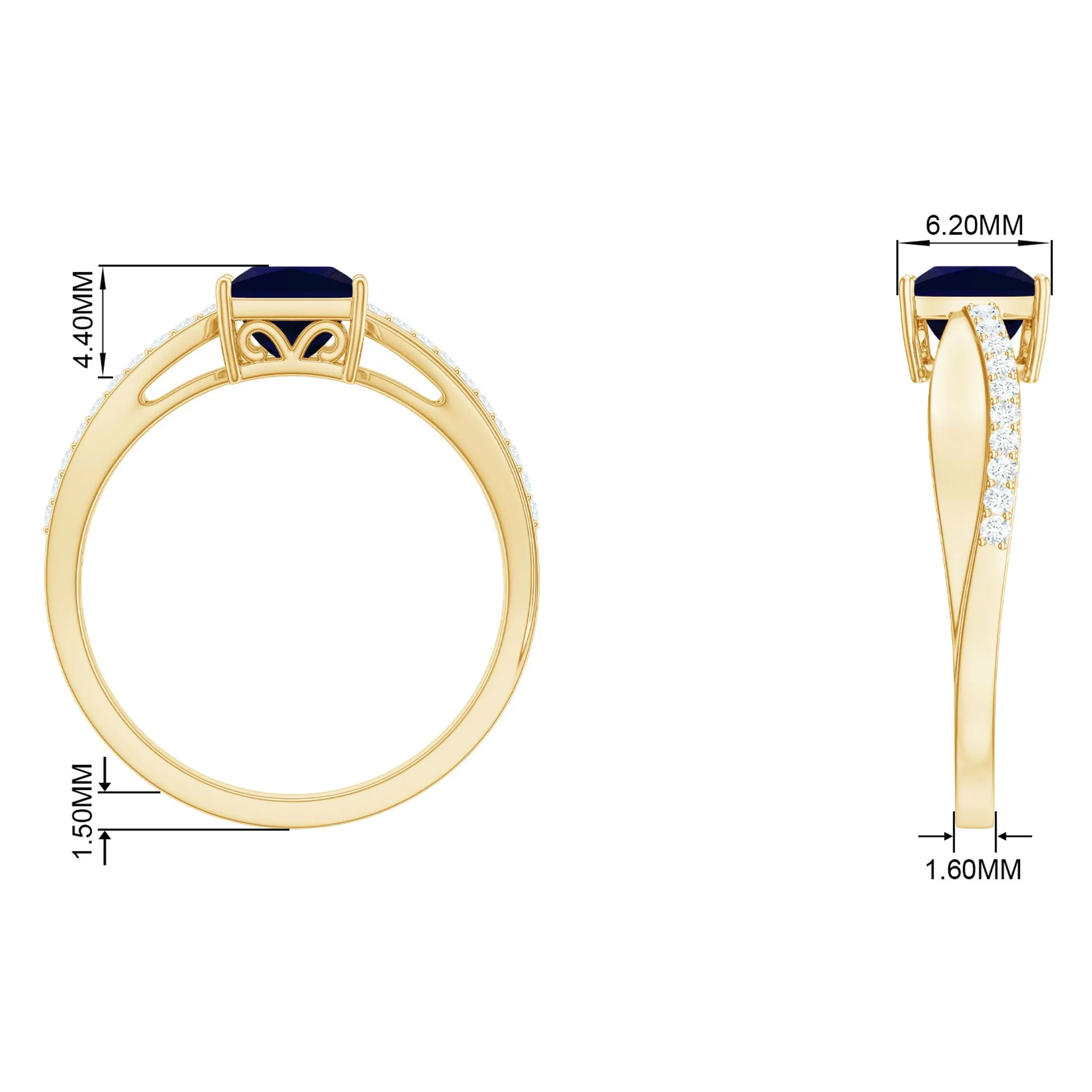 Princess Cut Lab-Created Blue Sapphire Engagement Ring with Diamond