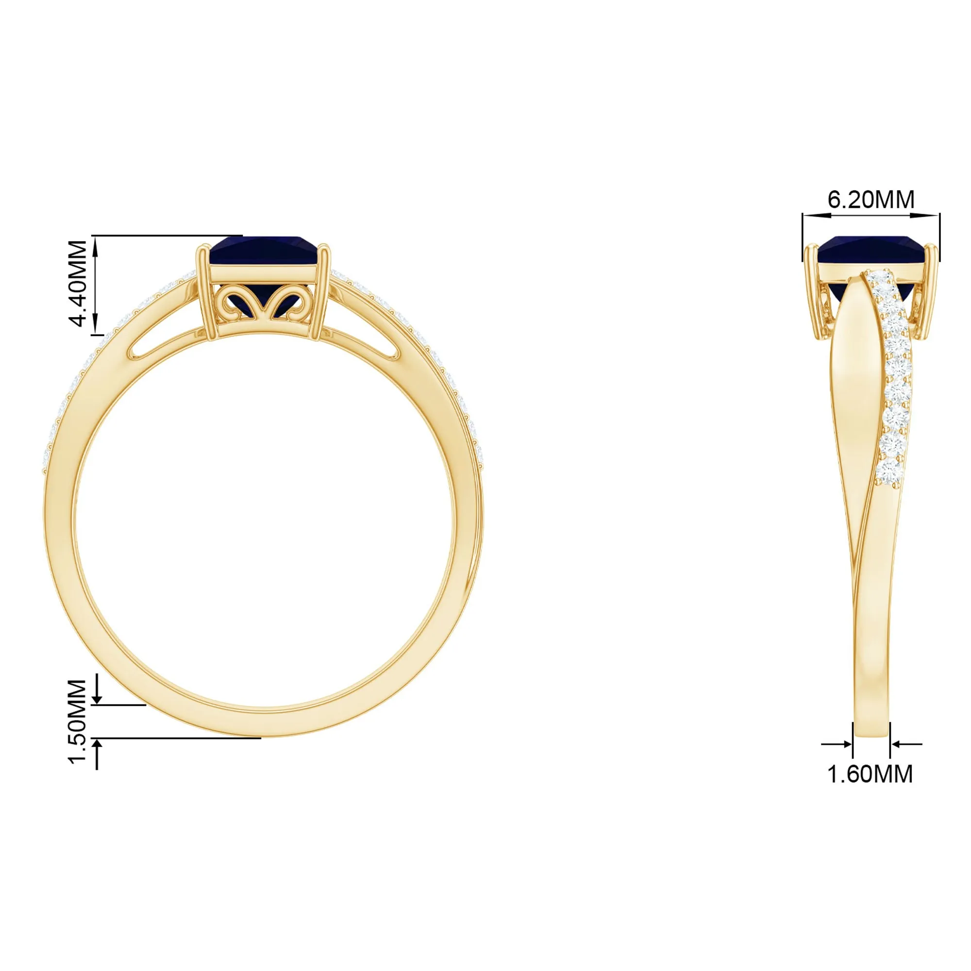 Princess Cut Lab-Created Blue Sapphire Engagement Ring with Diamond
