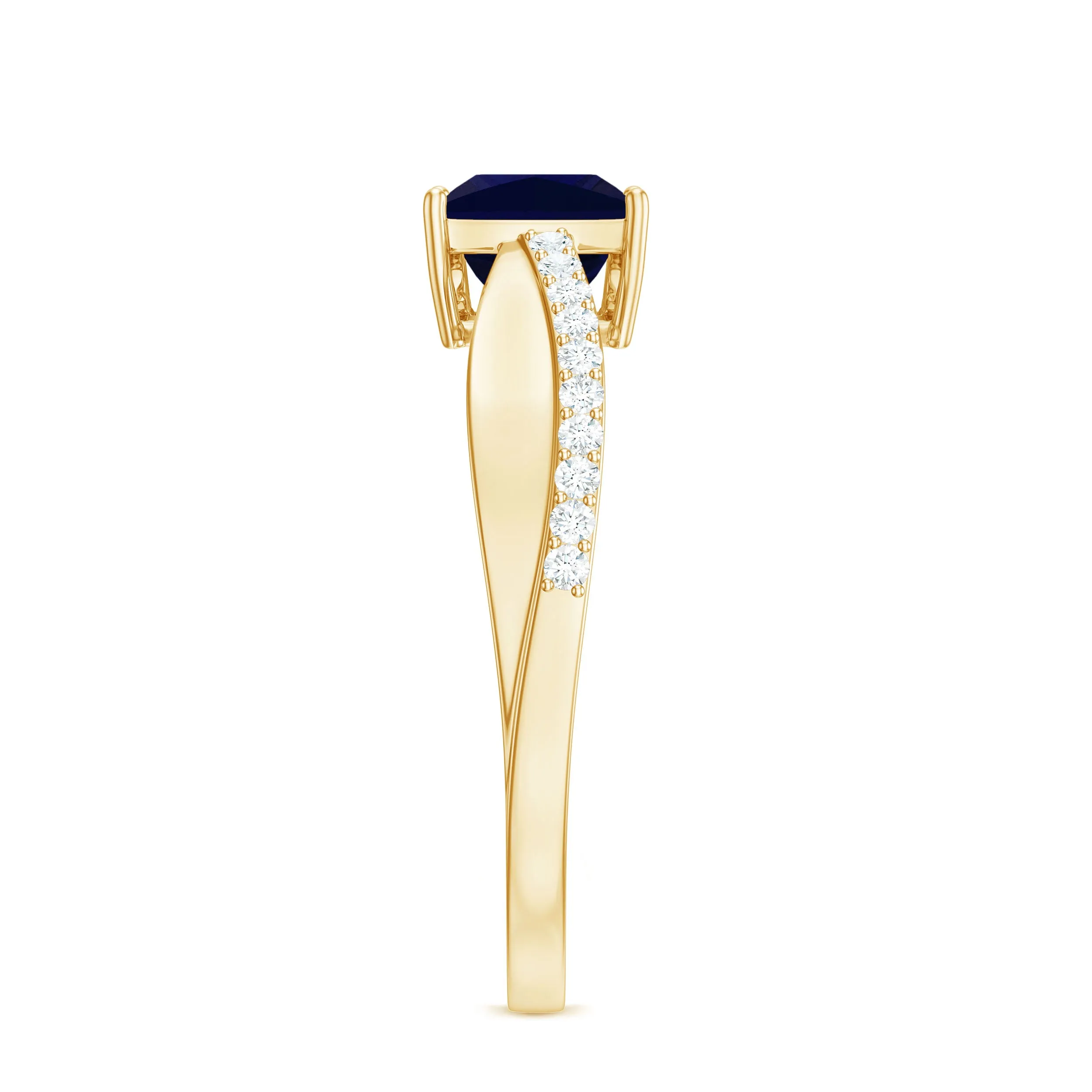 Princess Cut Lab-Created Blue Sapphire Engagement Ring with Diamond