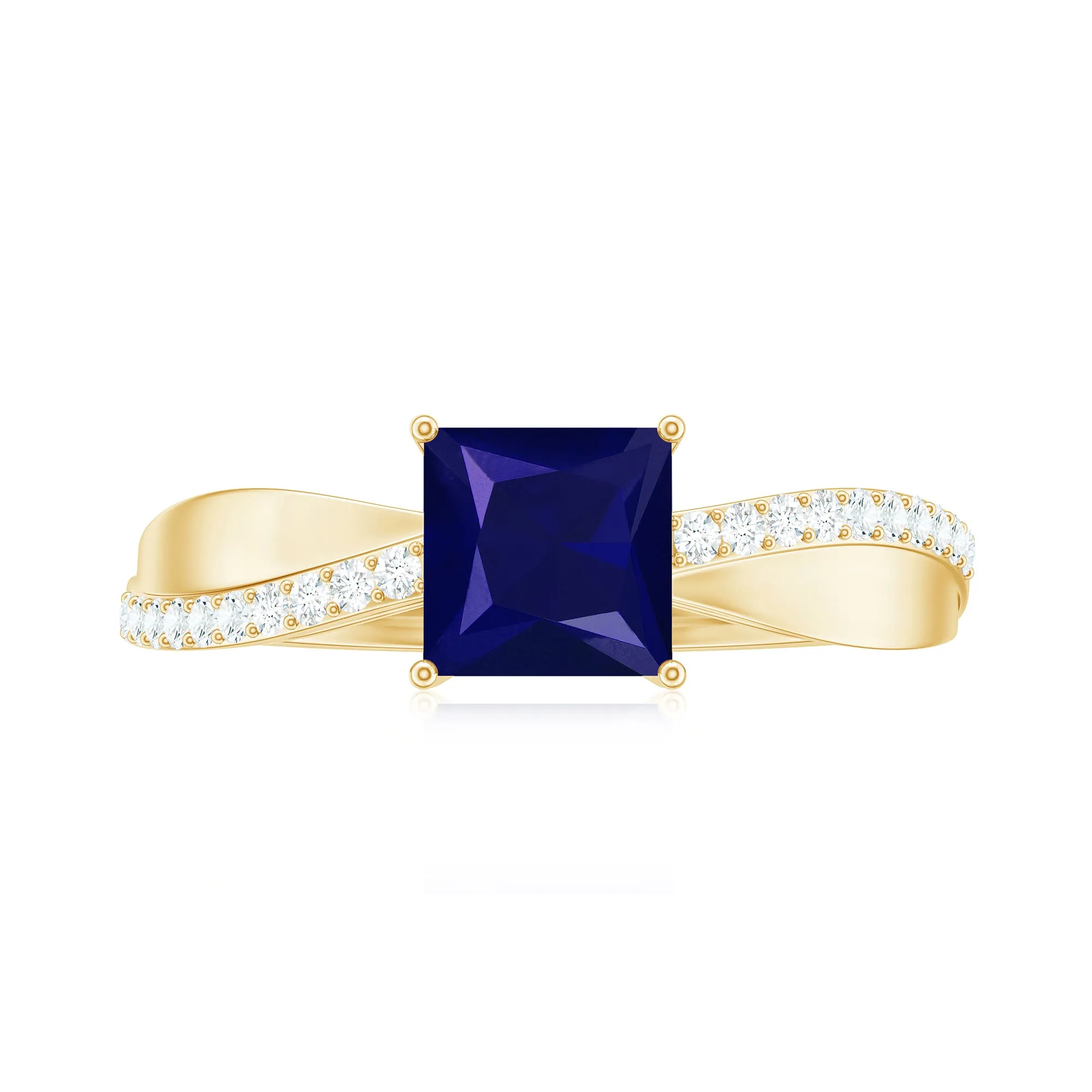 Princess Cut Lab-Created Blue Sapphire Engagement Ring with Diamond
