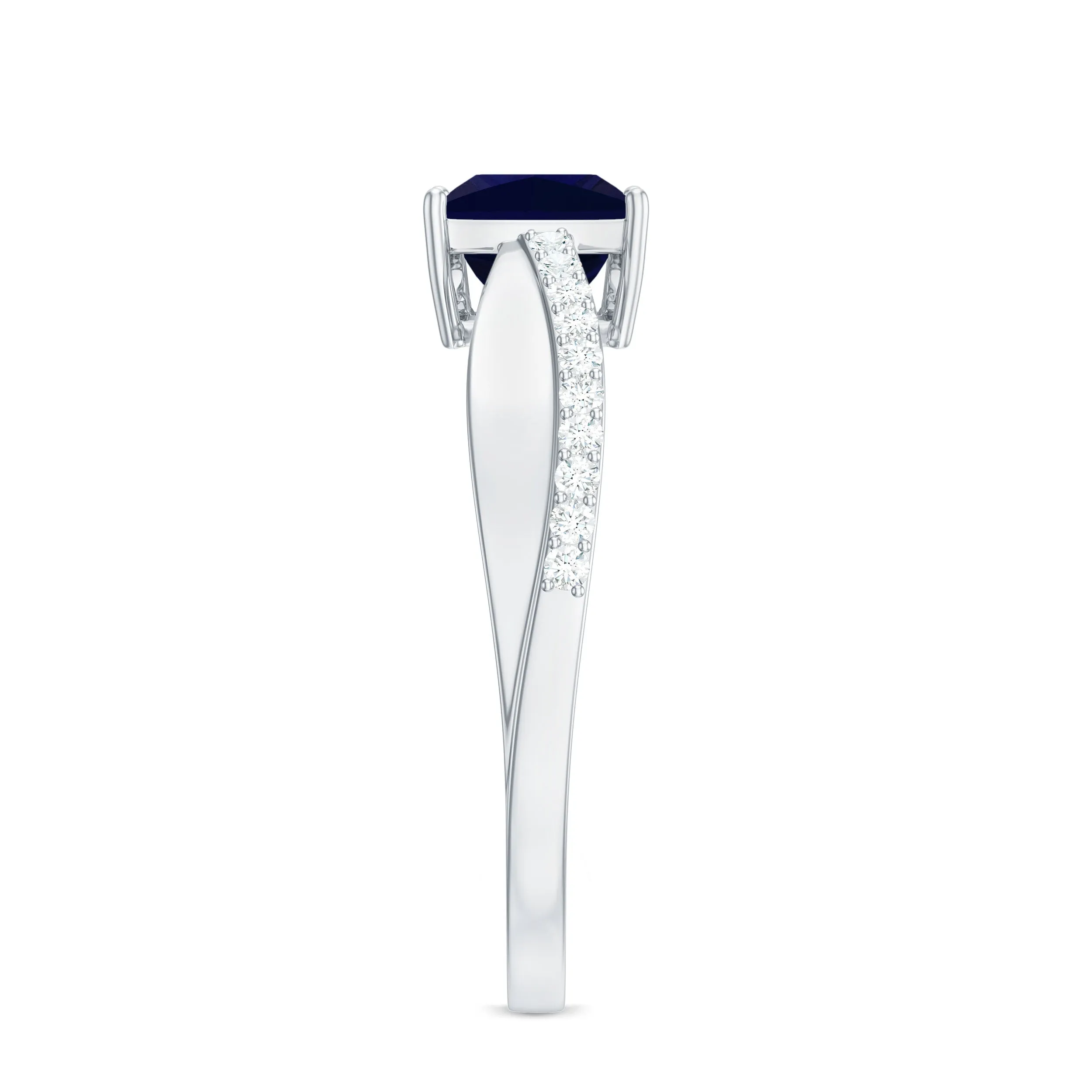 Princess Cut Lab-Created Blue Sapphire Engagement Ring with Diamond
