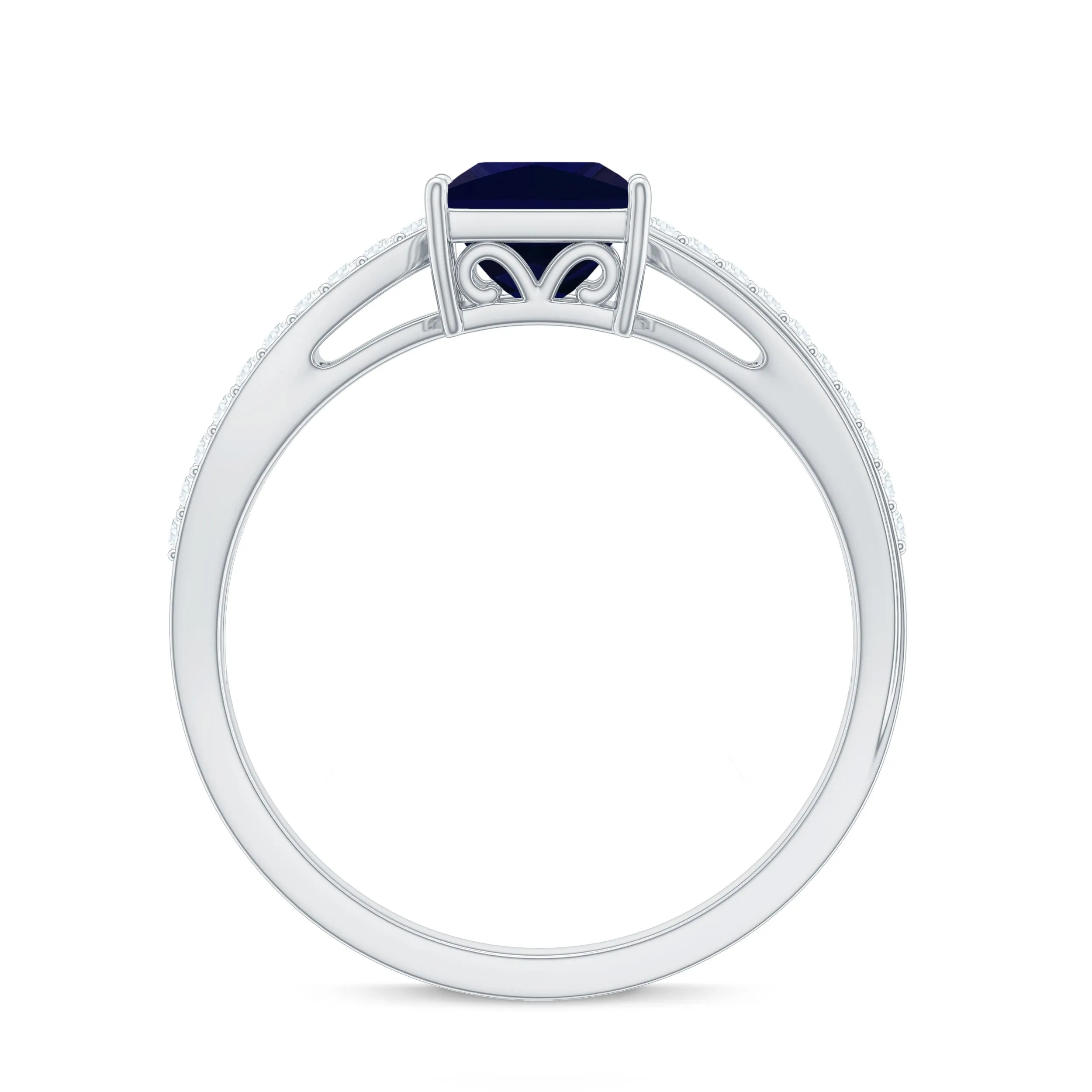 Princess Cut Lab-Created Blue Sapphire Engagement Ring with Diamond