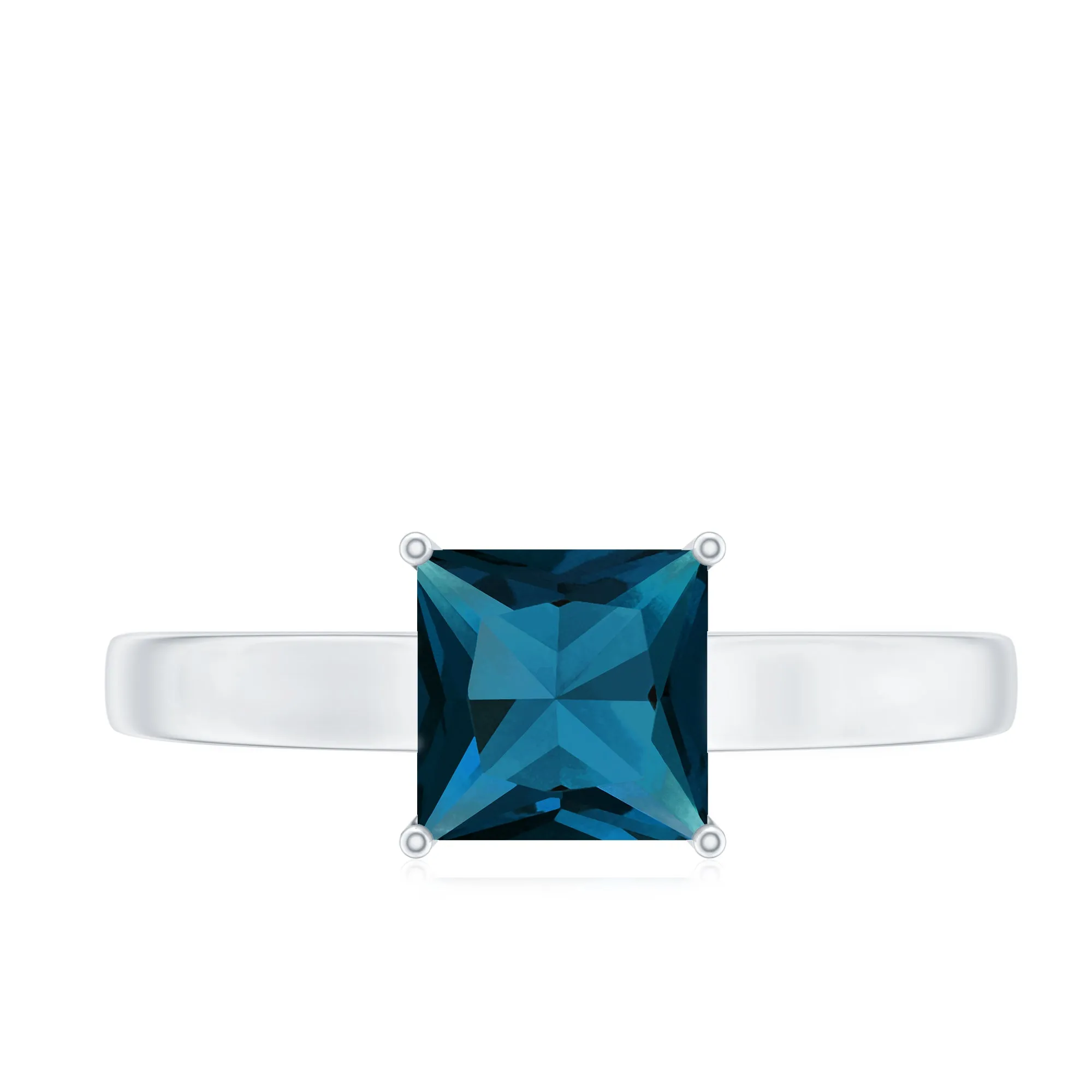 Princess Cut London Blue Topaz Solitaire Engagement Ring
