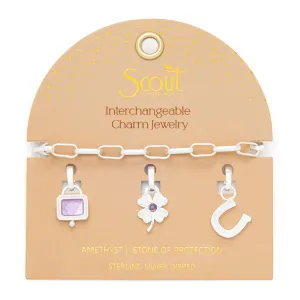 Protection Interchangeable Charm Bracelet in Amethyst Silver