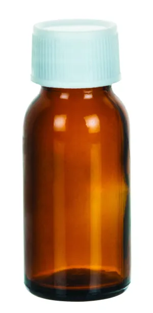 Reagent Bottle, 30mL- Amber Soda Glass - White Screw Cap (Discontinued)