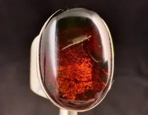 Red AMBER Ring - SIZE 7.5- Genuine Sterling Silver Ring with a Polished AMBER Center Stone, 53766