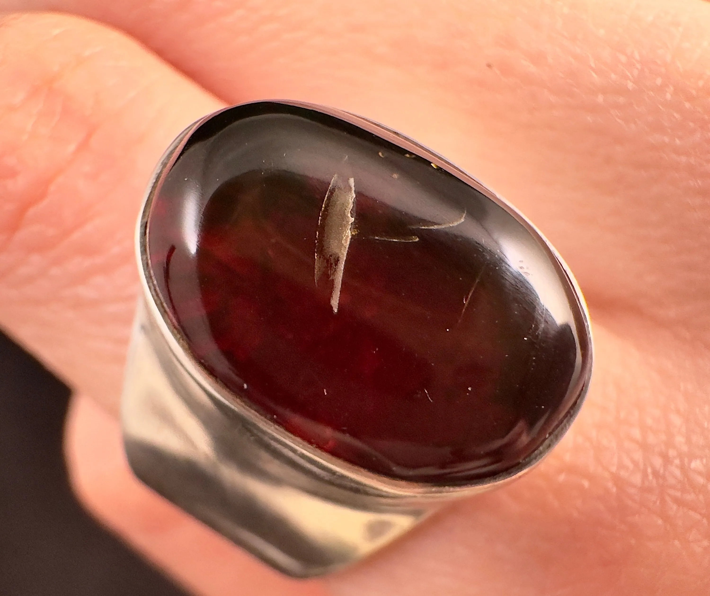 Red AMBER Ring - SIZE 7.5- Genuine Sterling Silver Ring with a Polished AMBER Center Stone, 53766