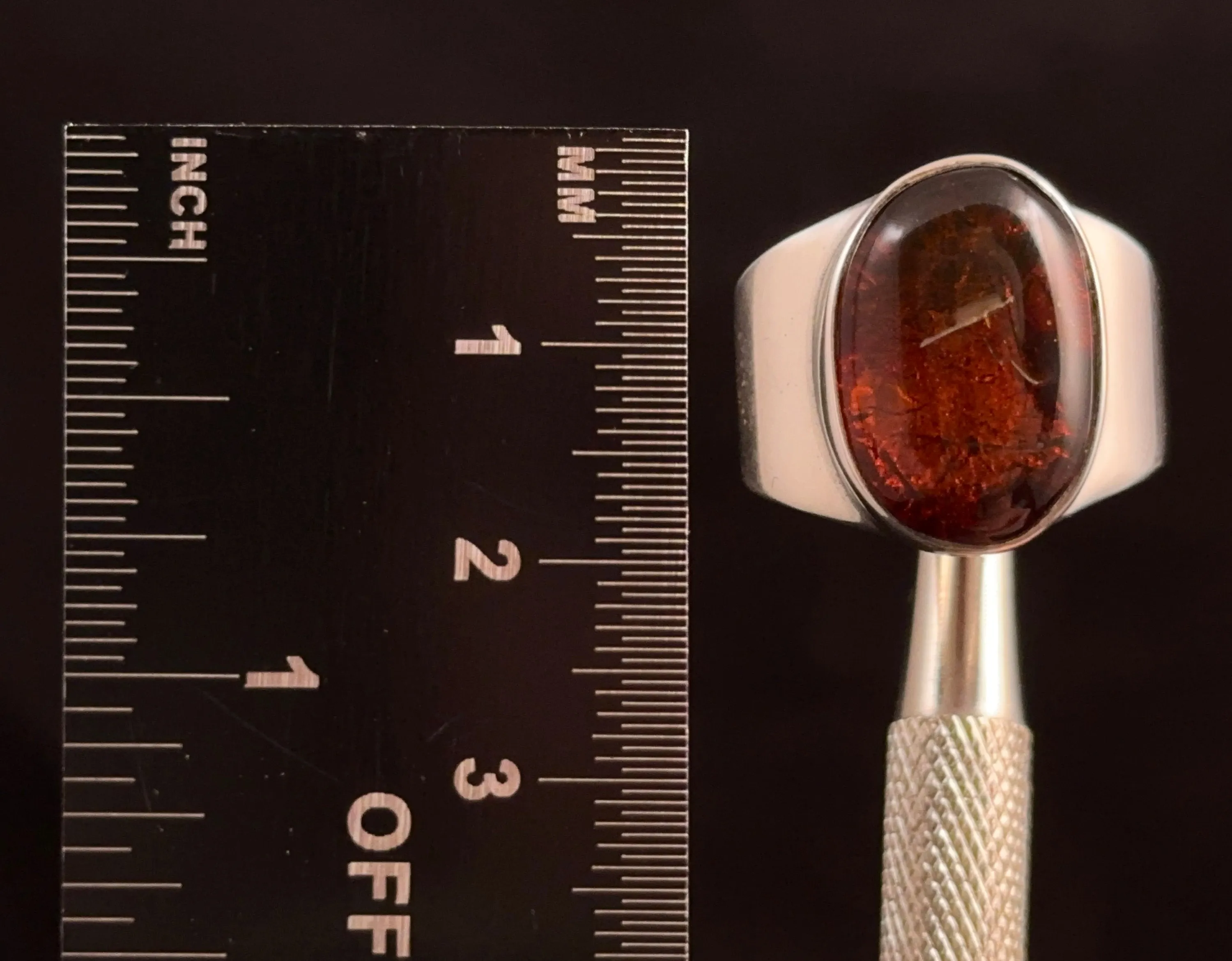 Red AMBER Ring - SIZE 7.5- Genuine Sterling Silver Ring with a Polished AMBER Center Stone, 53766