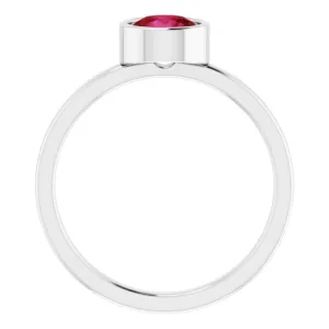 Rhodium-Plated Sterling Silver 6 mm Imitation Ruby Ring