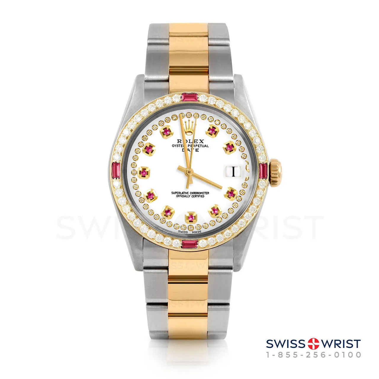 Rolex Date 34mm | 1500-TT-WHT-STRR-4RBY-OYS