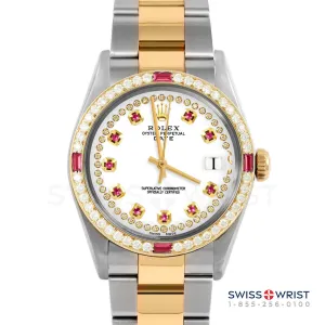 Rolex Date 34mm | 1500-TT-WHT-STRR-4RBY-OYS