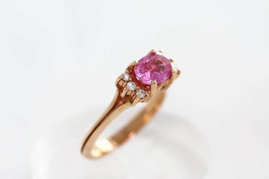 Rose Gold ring with Pink Sapphire and Diamonds
