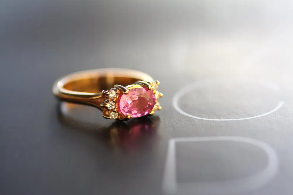 Rose Gold ring with Pink Sapphire and Diamonds