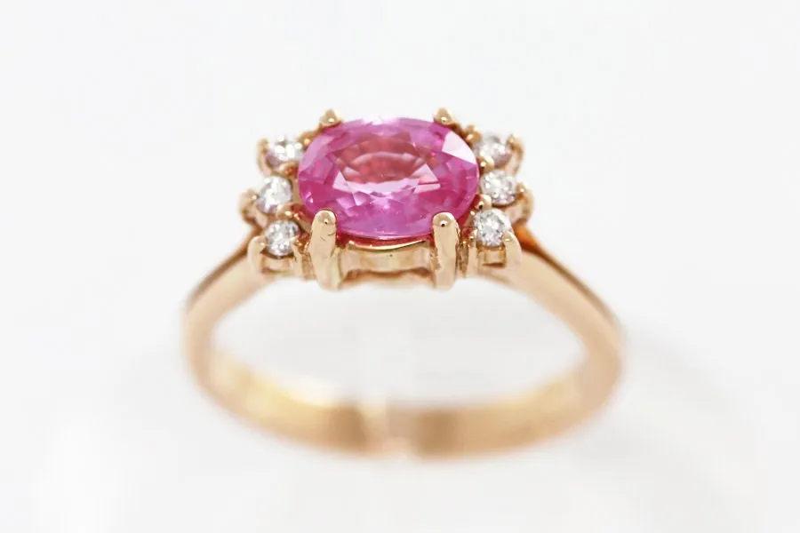 Rose Gold ring with Pink Sapphire and Diamonds