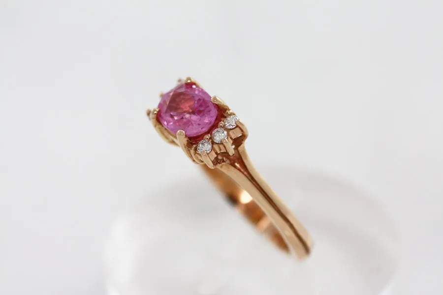 Rose Gold ring with Pink Sapphire and Diamonds