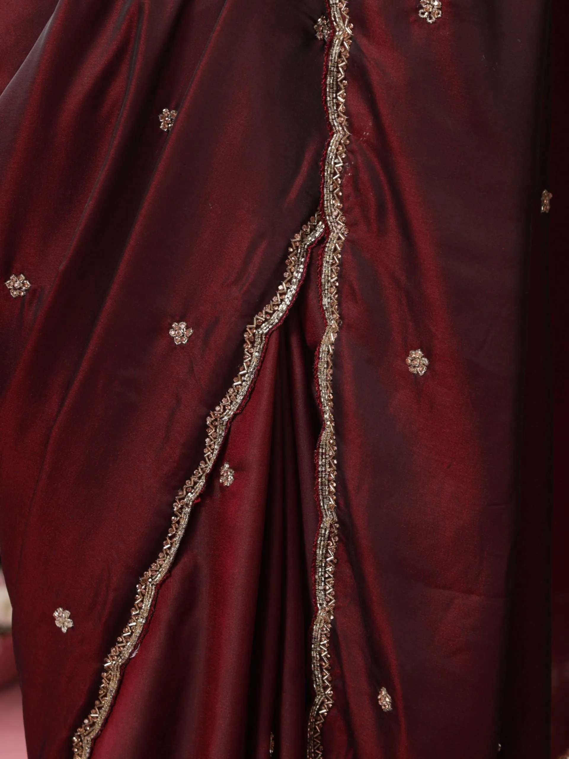 Rosewood Hand Embroidery Cut Dana All over Embroidery Satin Saree with Plain Blouse Fabric