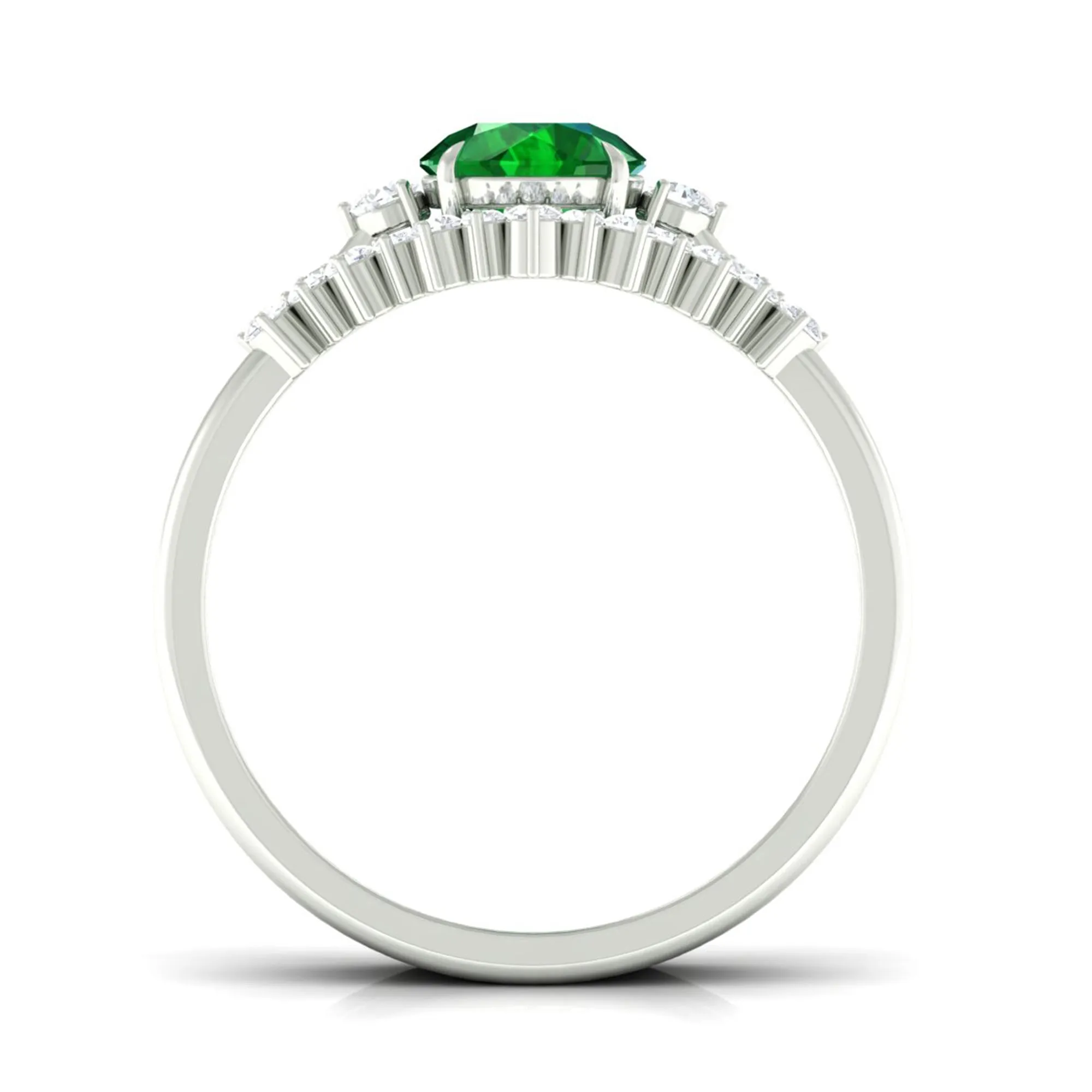 Round Created Emerald Designer Trio Wedding Ring Set with Diamond