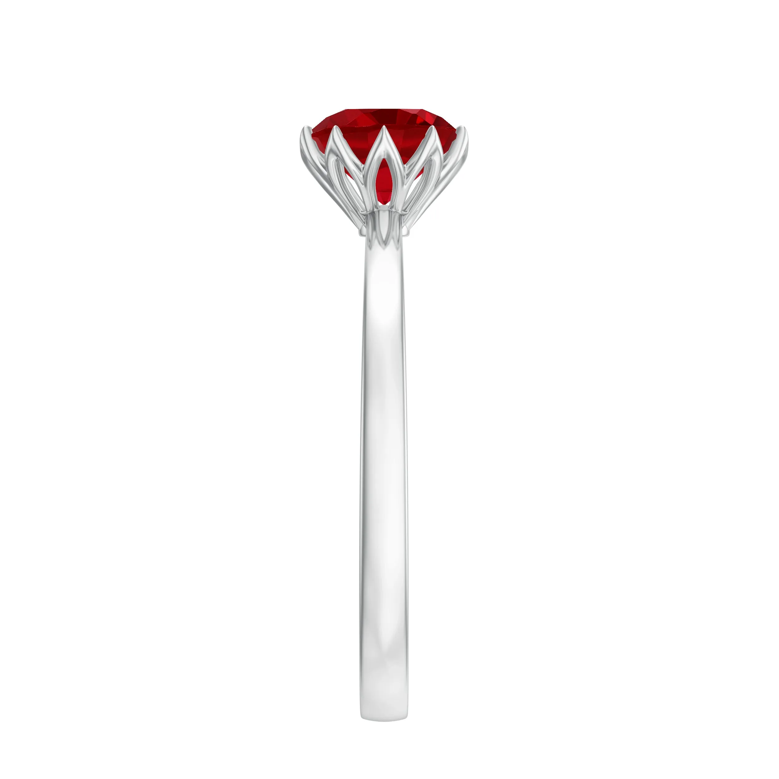 Round Lab-Created Ruby Solitaire Ring in Lotus Basket Setting