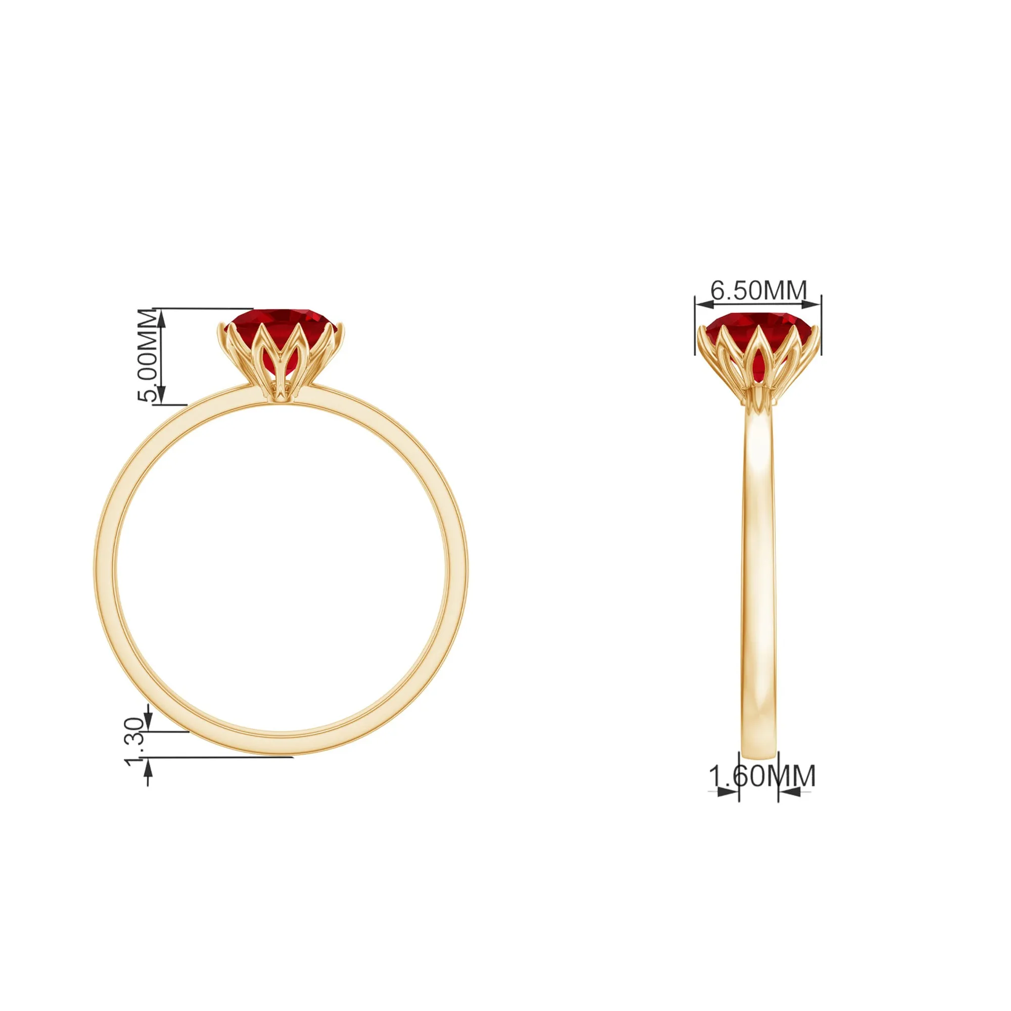 Round Lab-Created Ruby Solitaire Ring in Lotus Basket Setting
