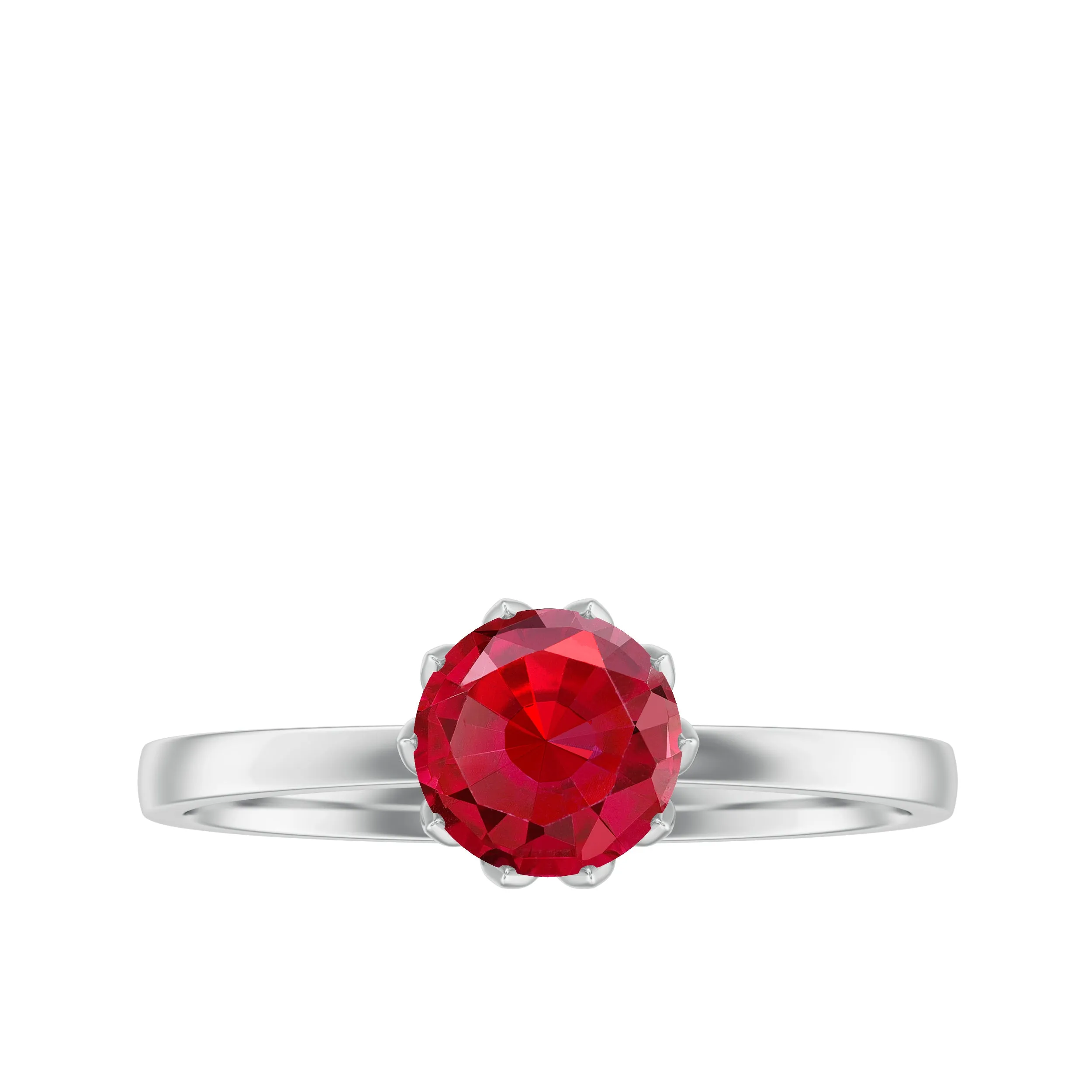 Round Lab-Created Ruby Solitaire Ring in Lotus Basket Setting