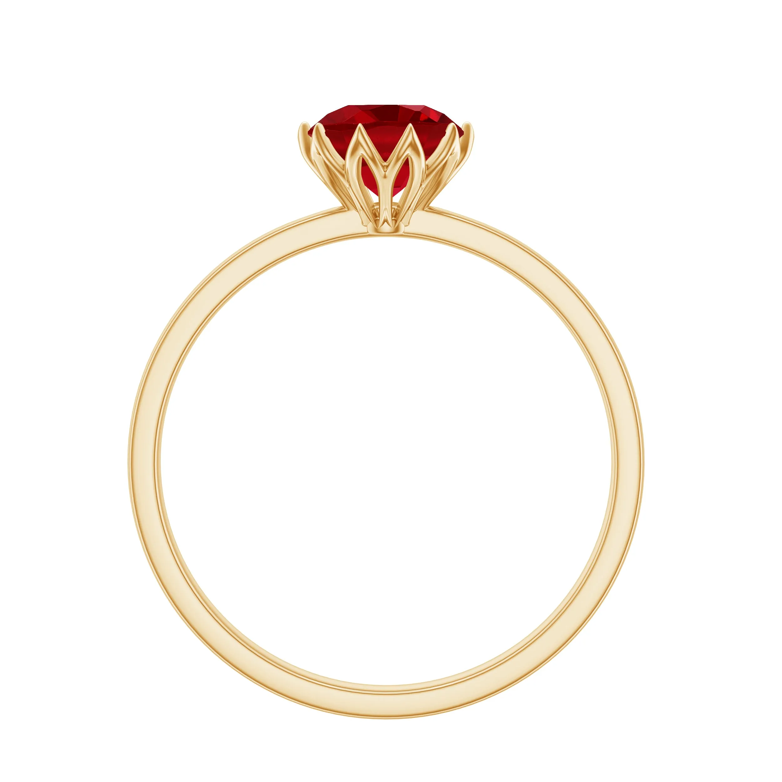 Round Lab-Created Ruby Solitaire Ring in Lotus Basket Setting