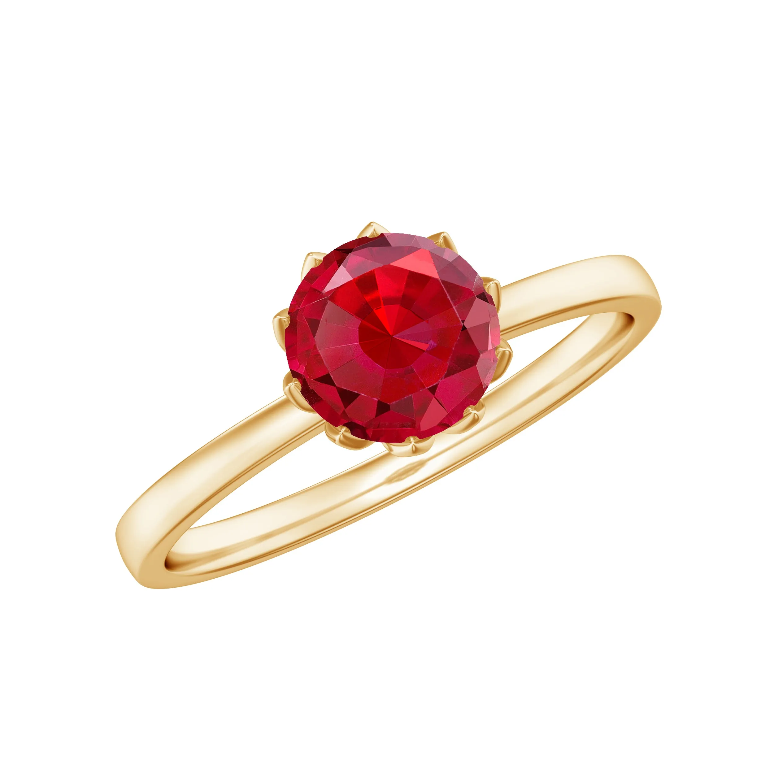 Round Lab-Created Ruby Solitaire Ring in Lotus Basket Setting