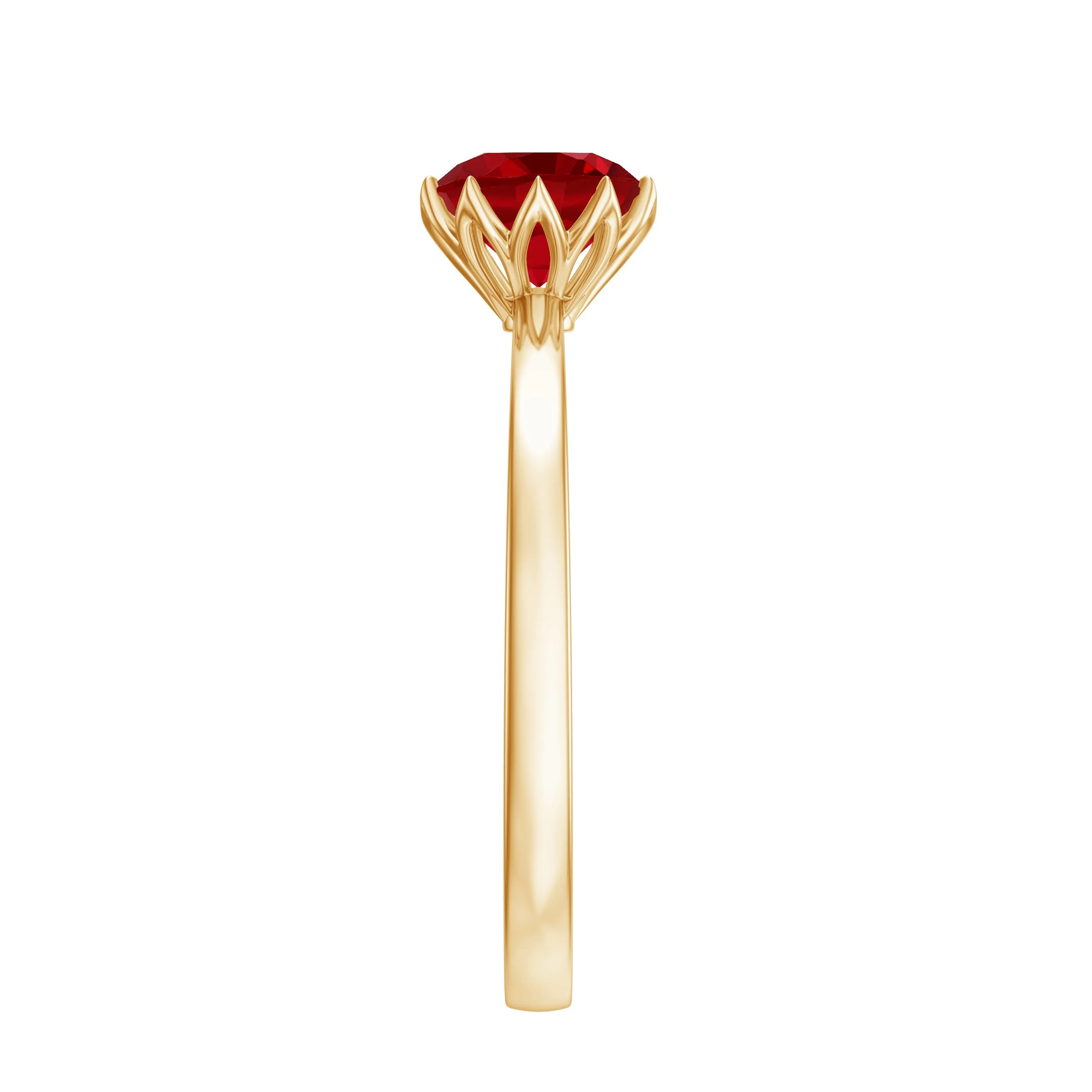 Round Lab-Created Ruby Solitaire Ring in Lotus Basket Setting