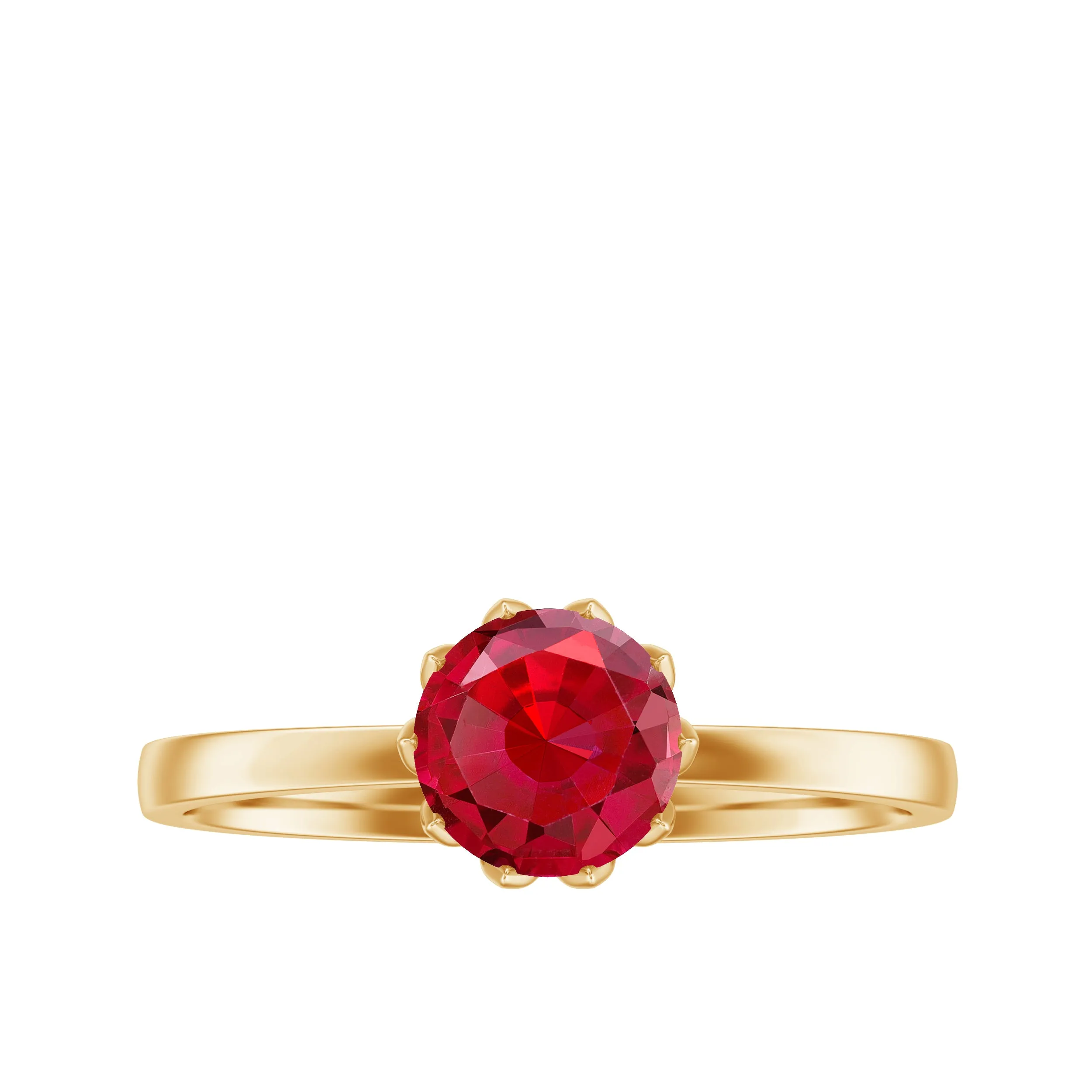 Round Lab-Created Ruby Solitaire Ring in Lotus Basket Setting