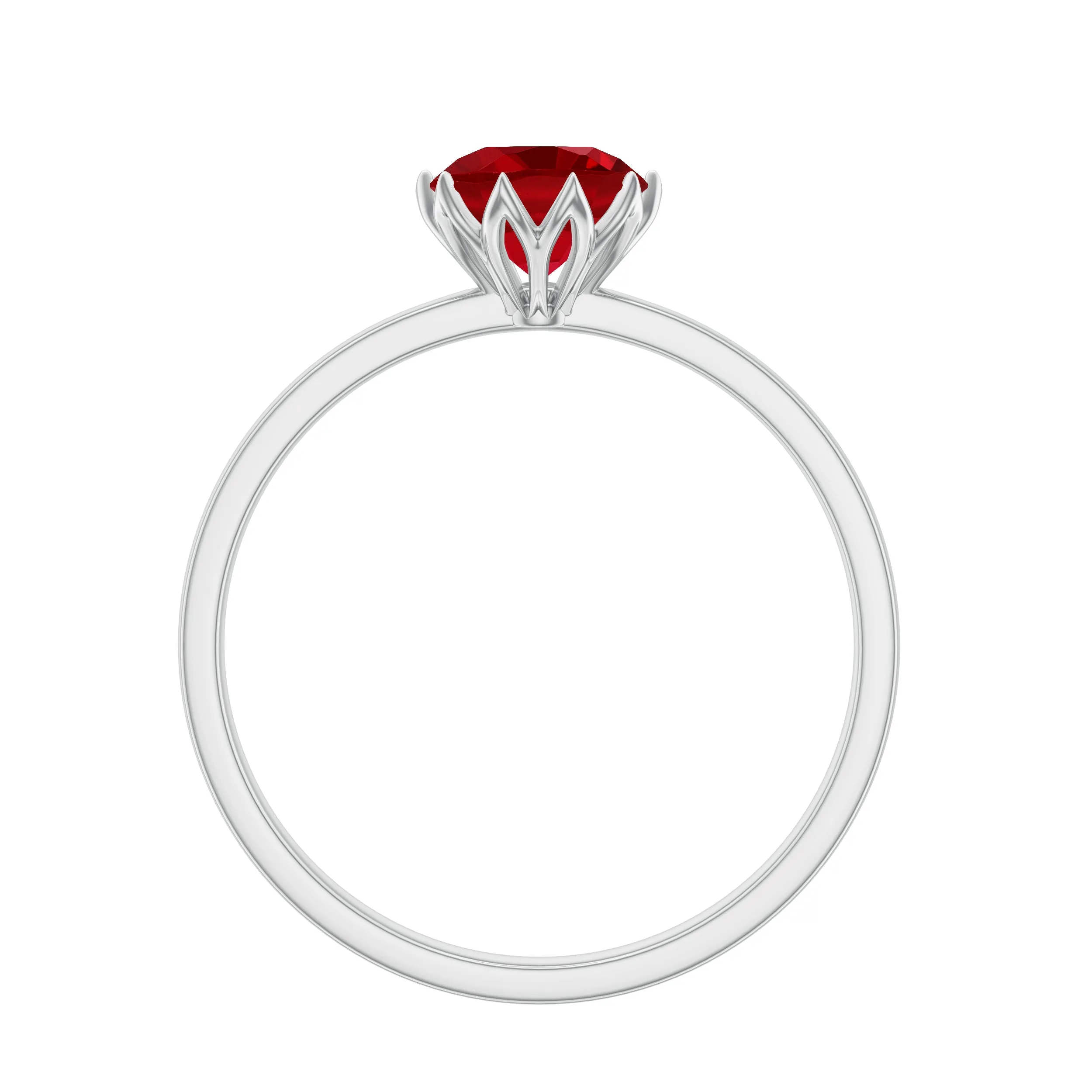 Round Lab-Created Ruby Solitaire Ring in Lotus Basket Setting