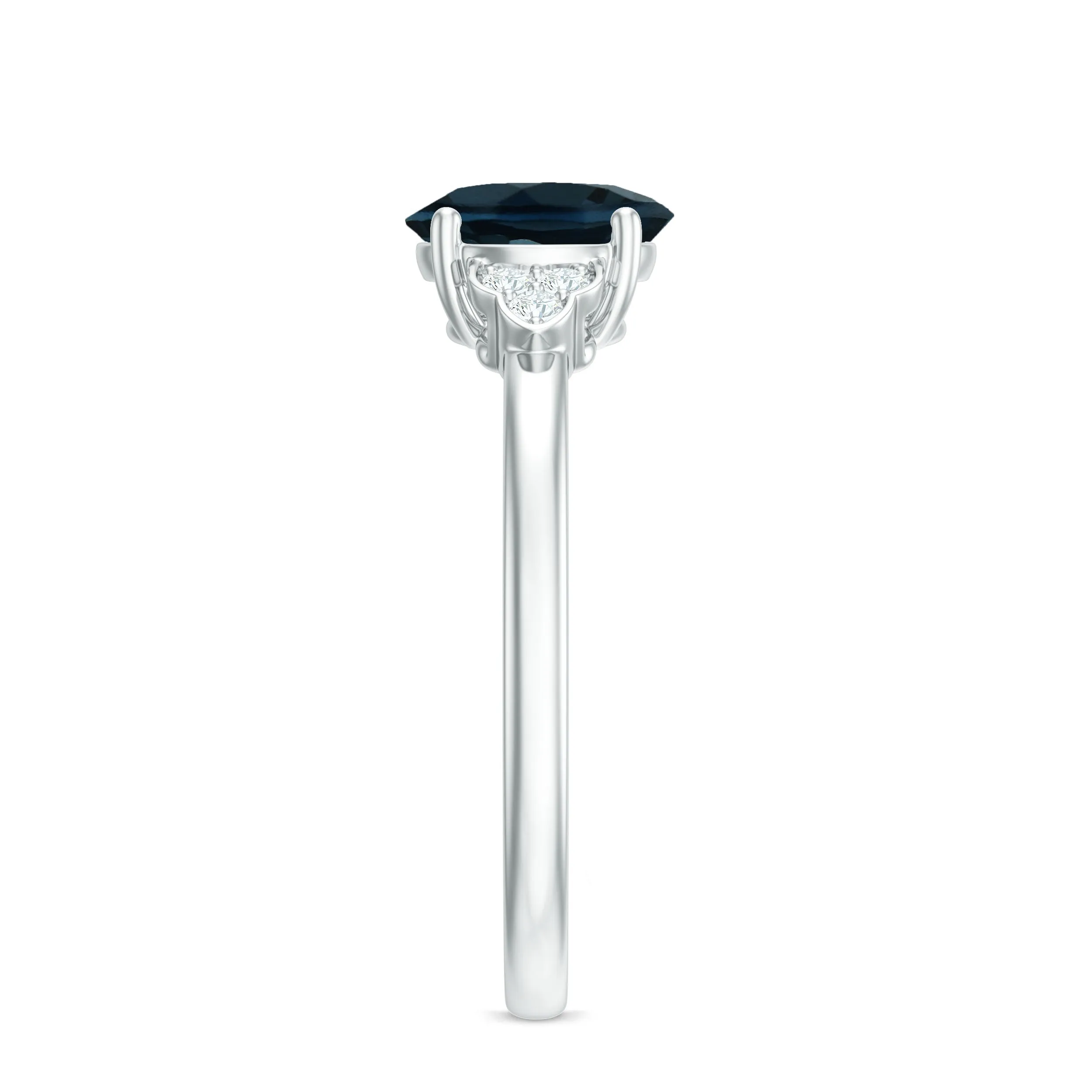 Round London Blue Topaz Solitaire Ring with Diamond Trio