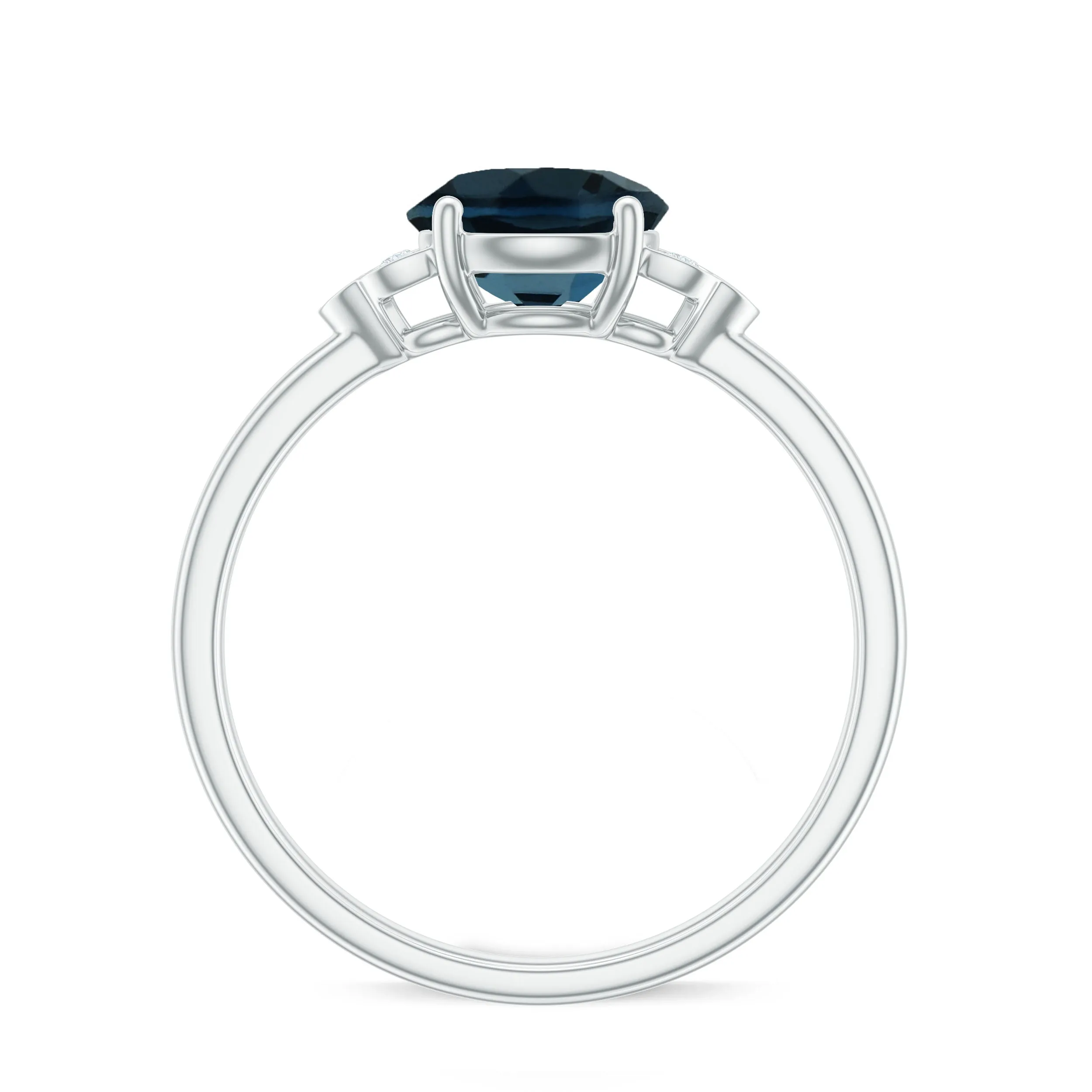 Round London Blue Topaz Solitaire Ring with Diamond Trio