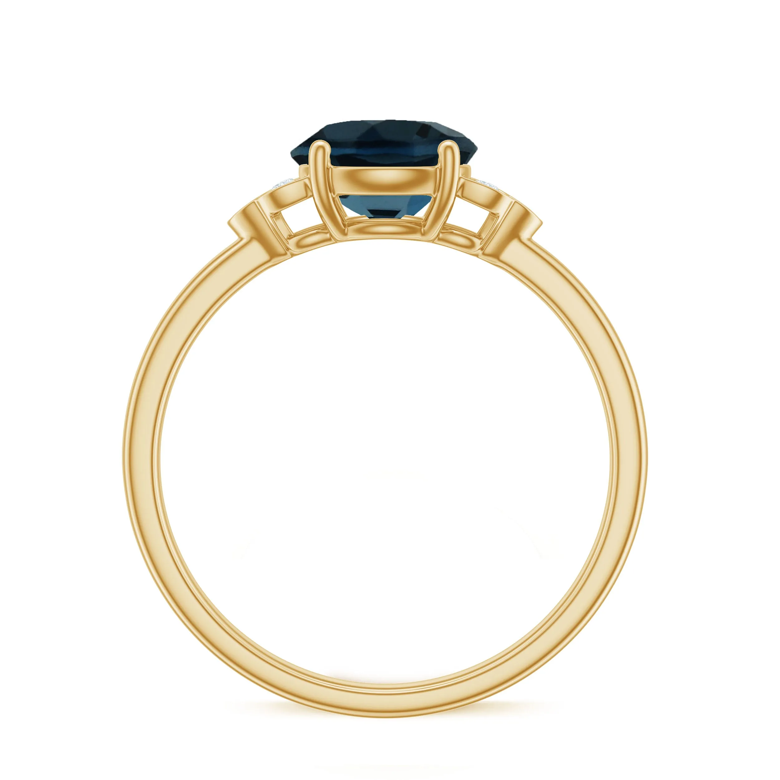 Round London Blue Topaz Solitaire Ring with Diamond Trio