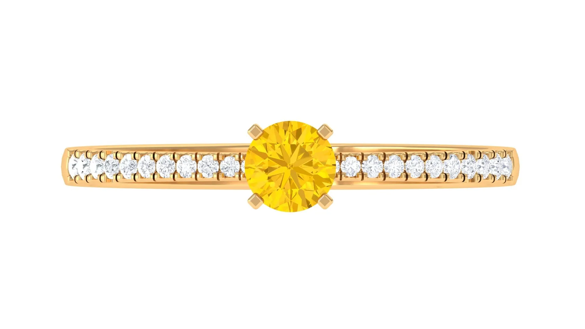 Round Yellow Sapphire and Diamond Engagement Ring