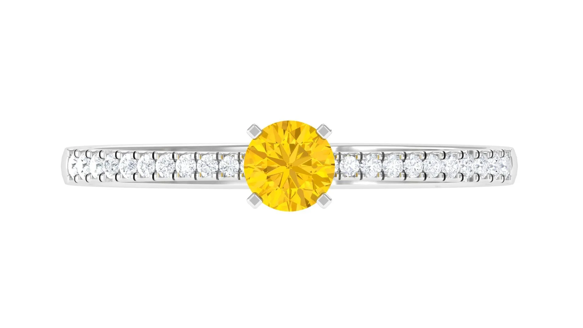 Round Yellow Sapphire and Diamond Engagement Ring