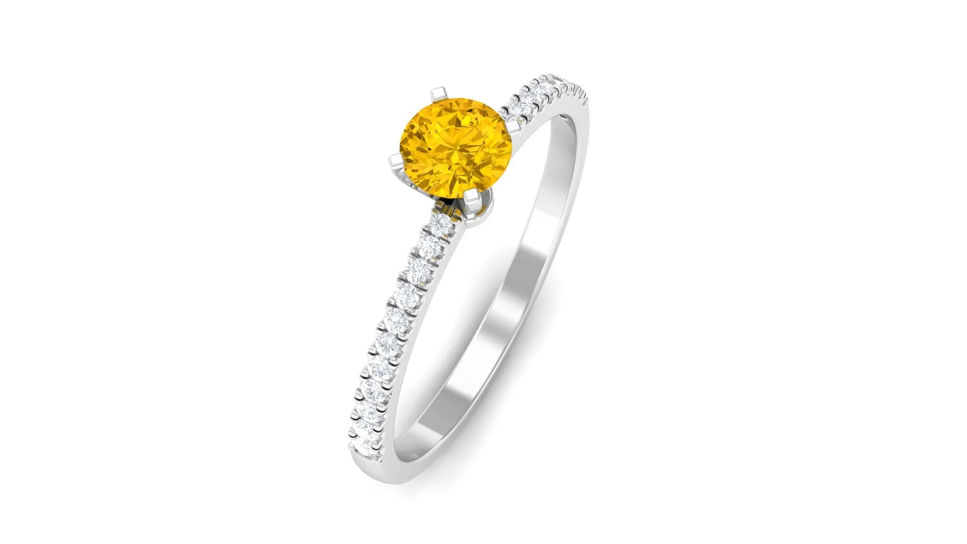 Round Yellow Sapphire and Diamond Engagement Ring