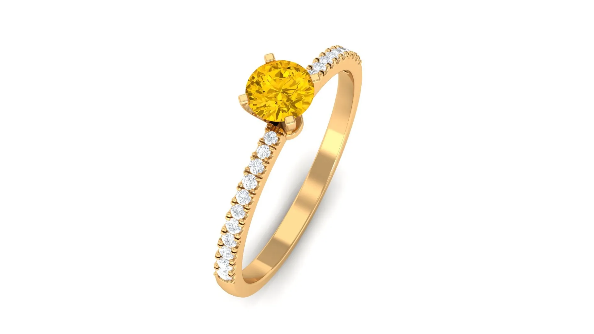 Round Yellow Sapphire and Diamond Engagement Ring