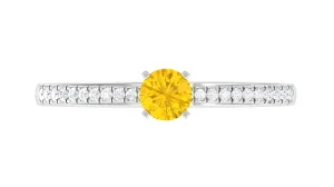 Round Yellow Sapphire and Diamond Engagement Ring