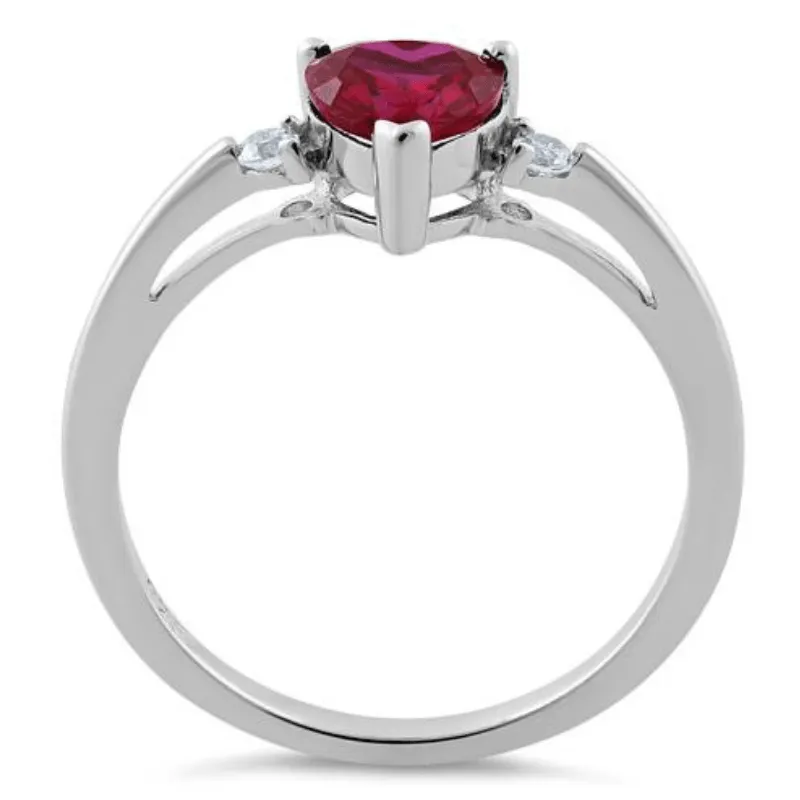 Ruby Heart & CZ .925 Sterling Silver Ring
