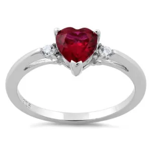 Ruby Heart & CZ .925 Sterling Silver Ring