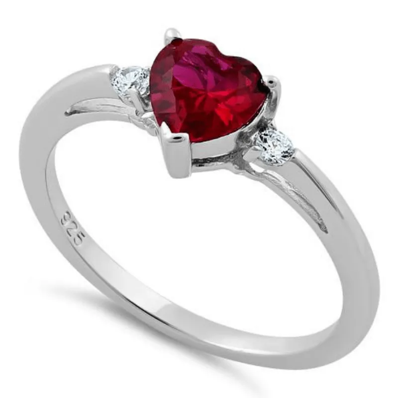 Ruby Heart & CZ .925 Sterling Silver Ring