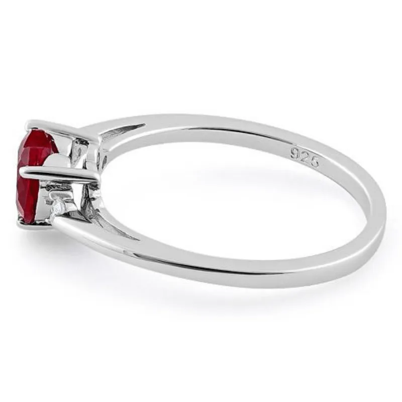 Ruby Heart & CZ .925 Sterling Silver Ring