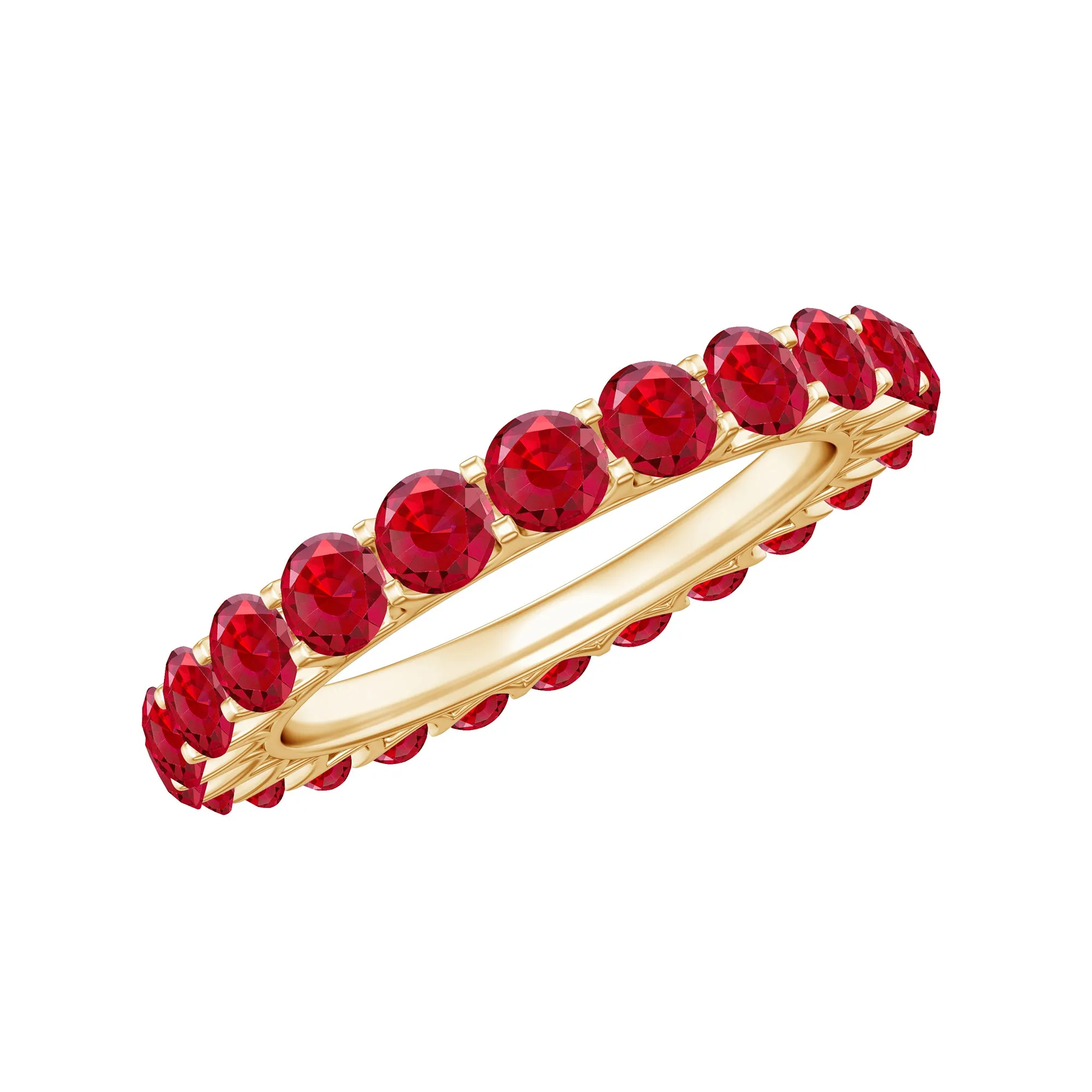 Shared Prong Set Round Created Ruby Full Eternity Band Ring