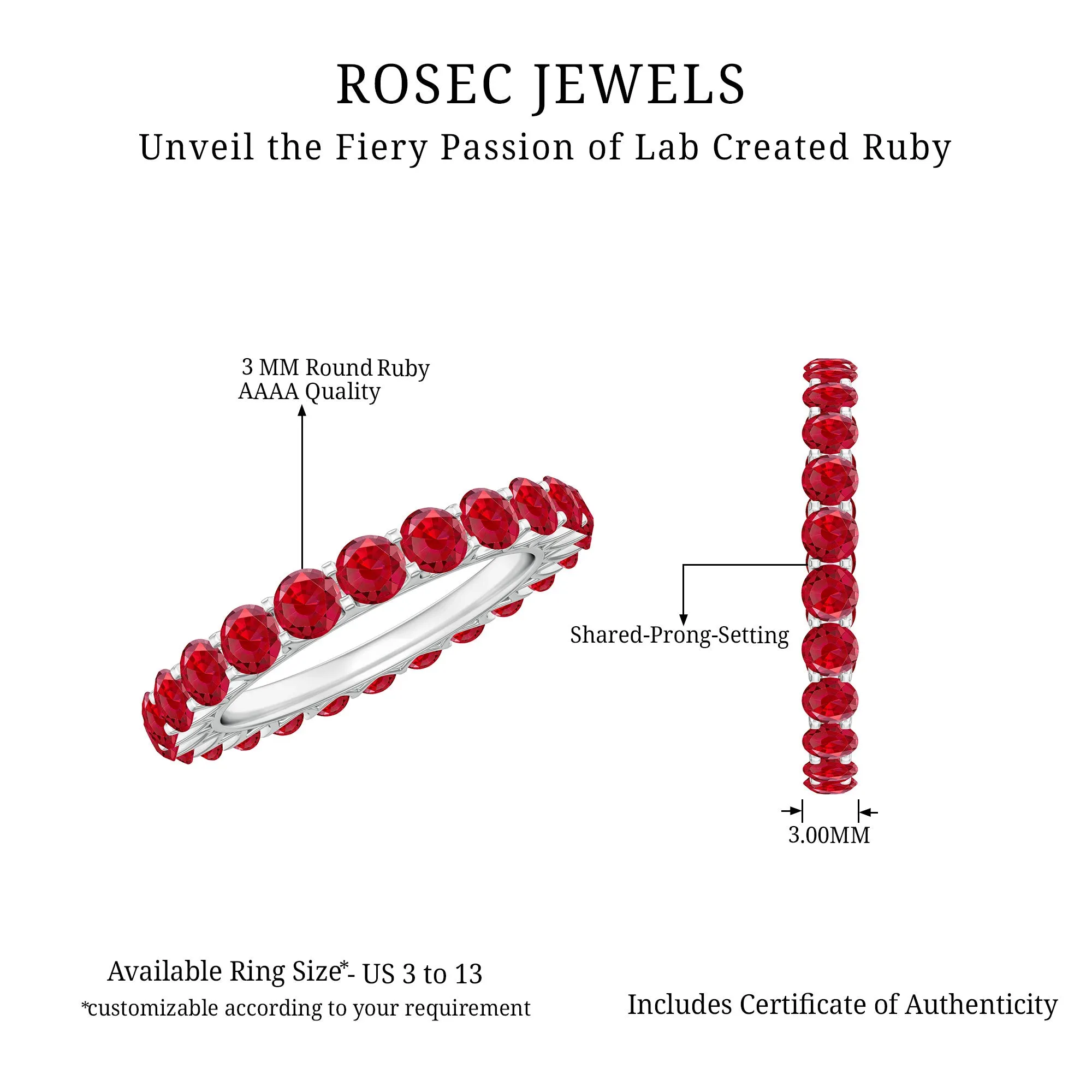 Shared Prong Set Round Created Ruby Full Eternity Band Ring