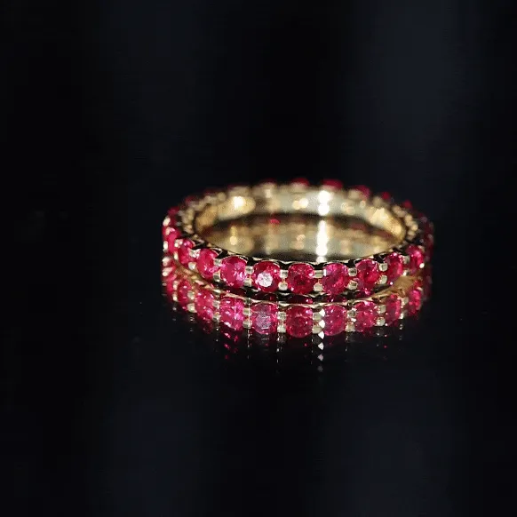 Shared Prong Set Round Created Ruby Full Eternity Band Ring