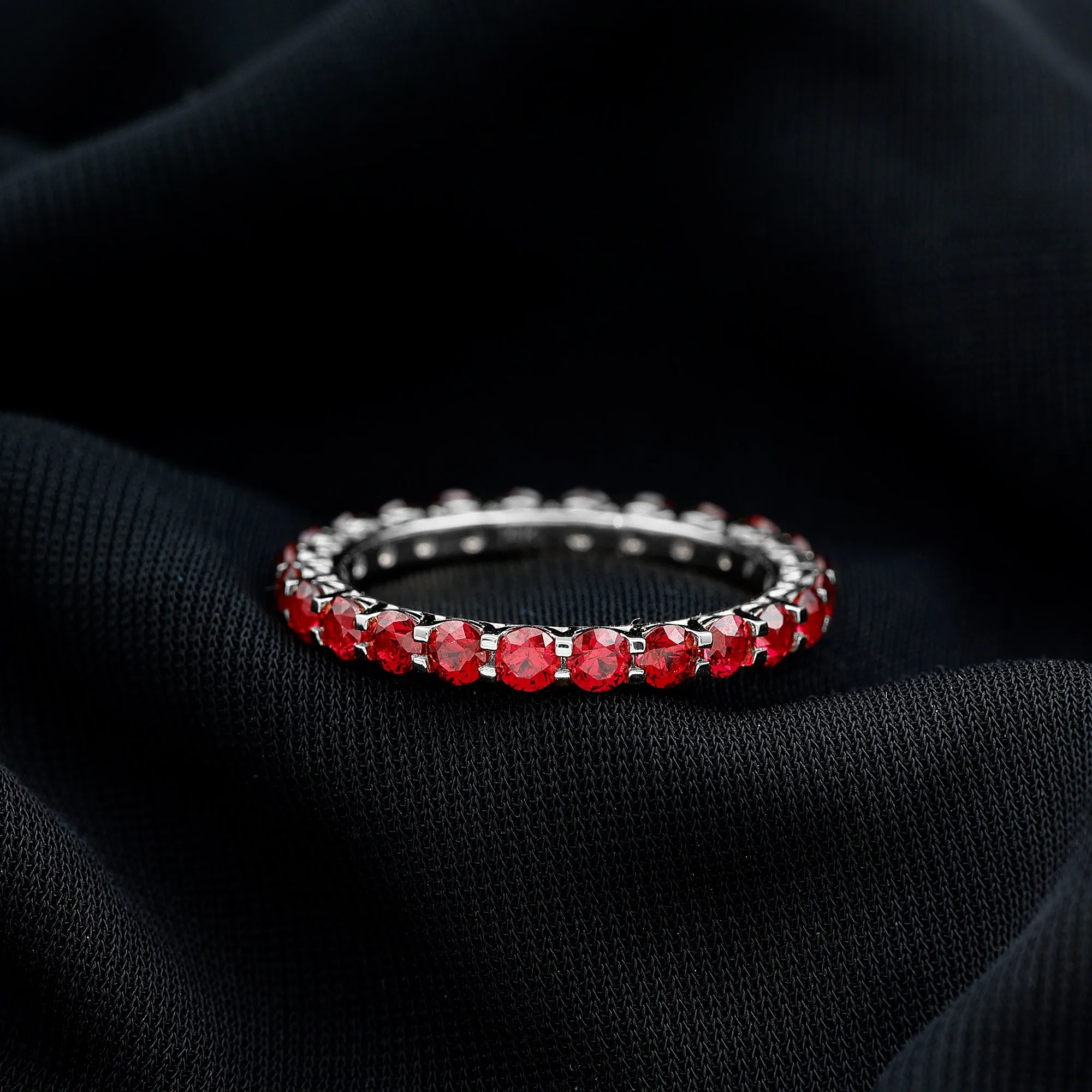 Shared Prong Set Round Created Ruby Full Eternity Band Ring