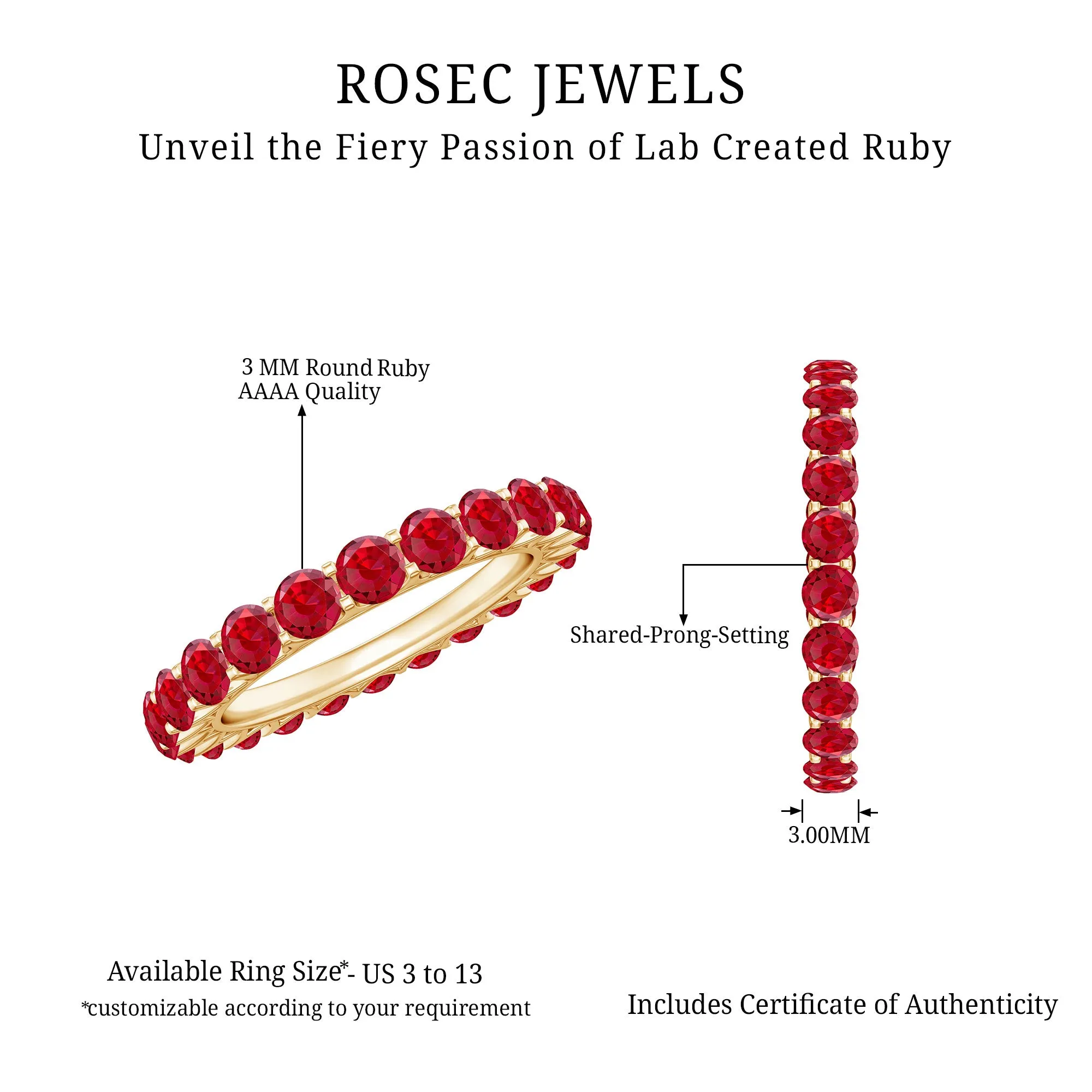 Shared Prong Set Round Created Ruby Full Eternity Band Ring