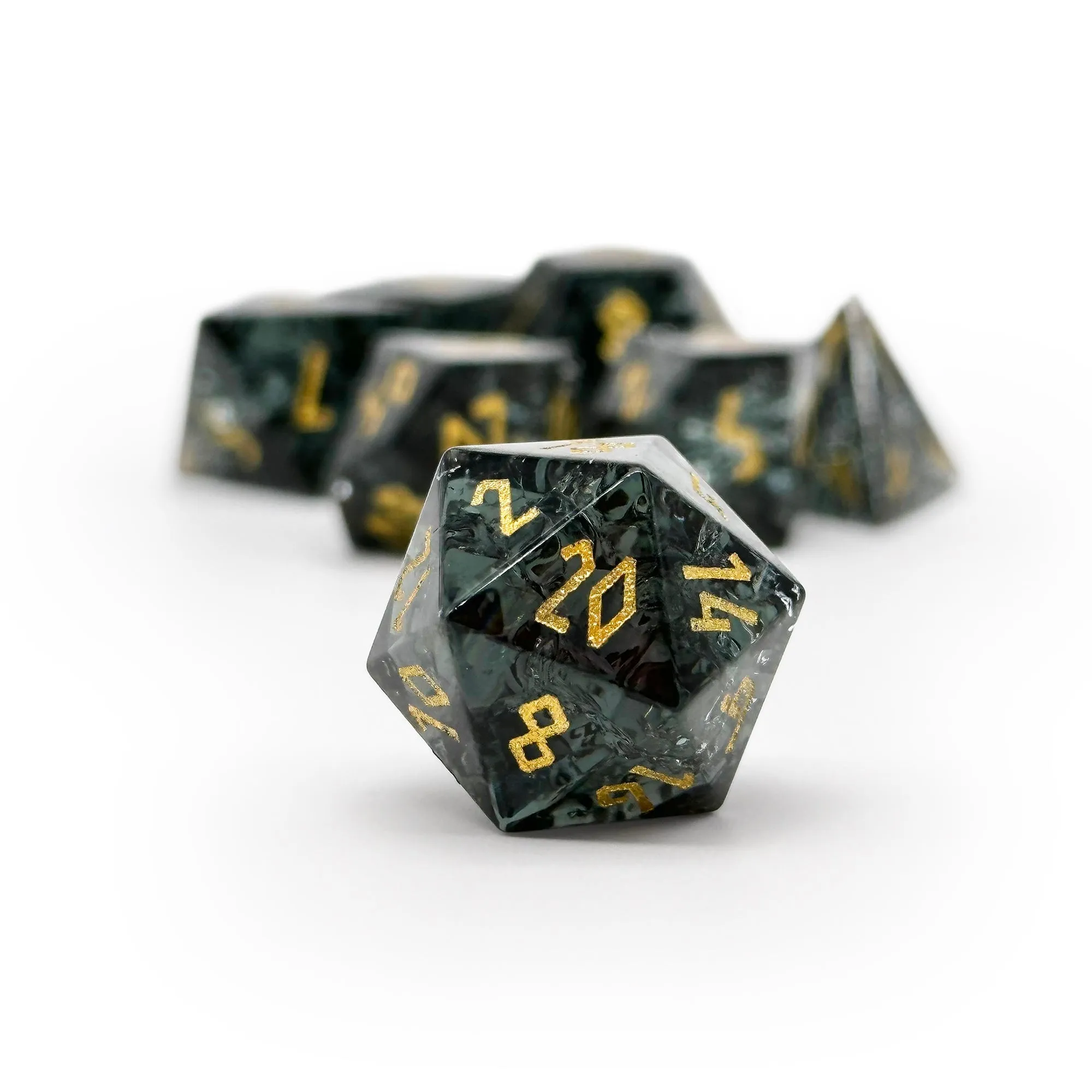 Shattered Zircon Smoke - 7 Piece RPG Set Zircon Glass Dice