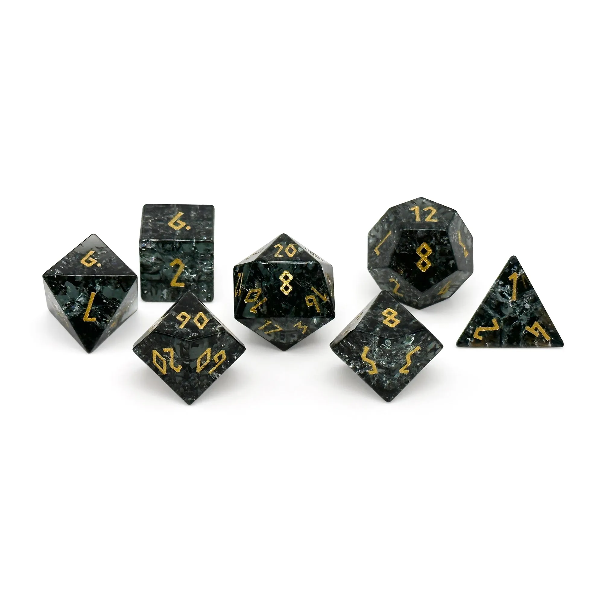 Shattered Zircon Smoke - 7 Piece RPG Set Zircon Glass Dice