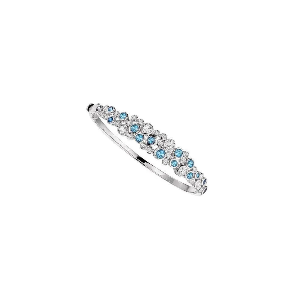 Silver blue topaz cz bubble bangle