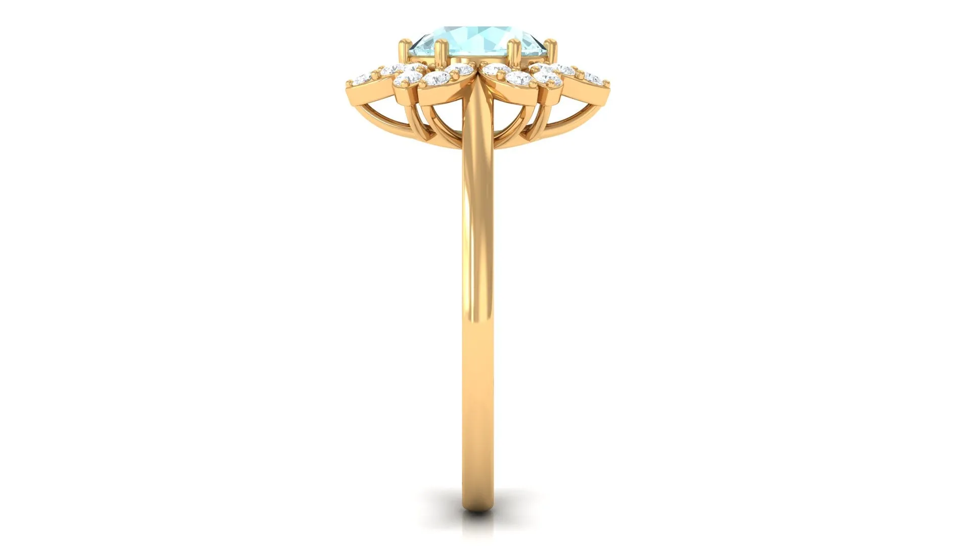 Sky Blue Topaz Flower Ring with Diamond Halo